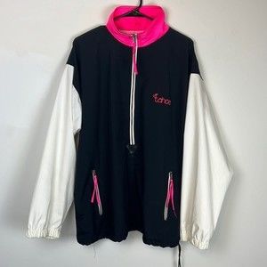 Vintage Fahrenheit Lake Tahoe Ski Neon Pink White Black Half Zip Windbreaker XL